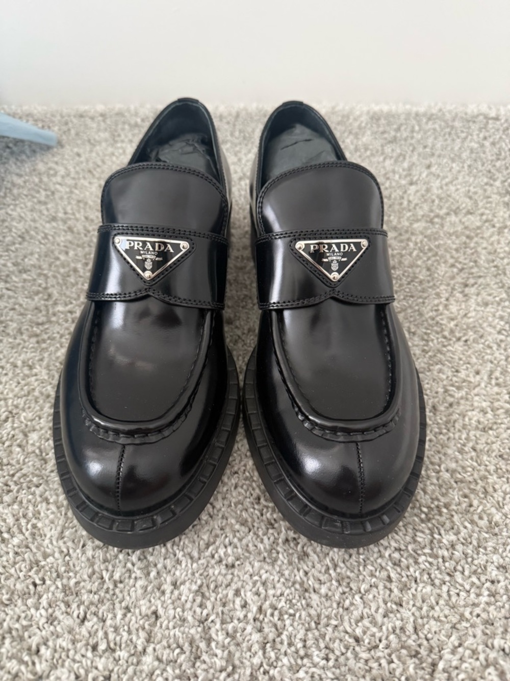 Prada Women’s Chocolate Brushed Leather Black Loafers Size 39